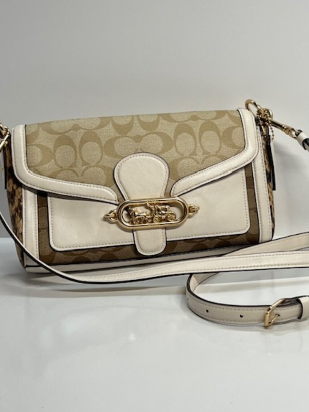 Coach Jade Shoulder Bag in Blocked Signature Canvas/Leather #2723 Lt Khaki/Chalk